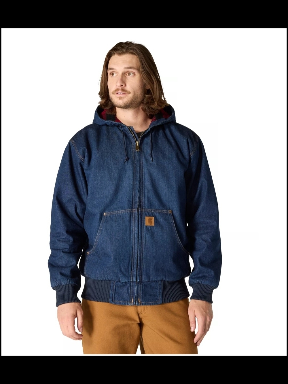 Carhartt Men's Navy Denim Hooded Work Jacket